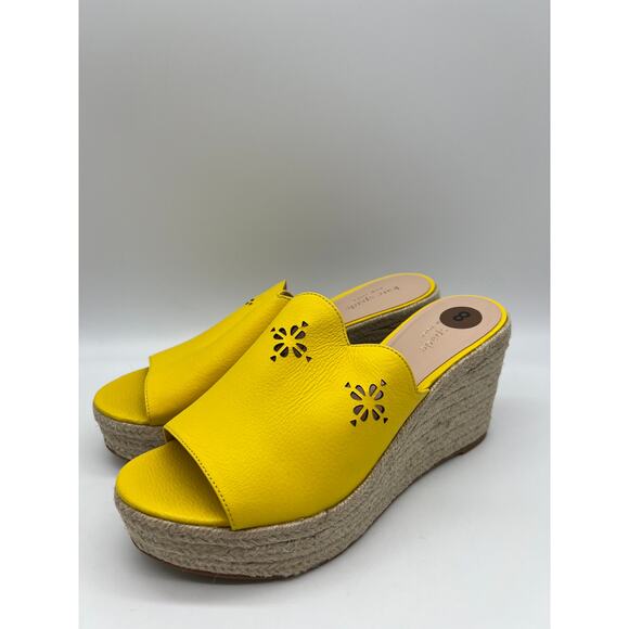 Kate Spade Tenley Espadrille Wedge Mule Sandal Yellow Leather S8311001 Size 8 - Picture 7 of 12
